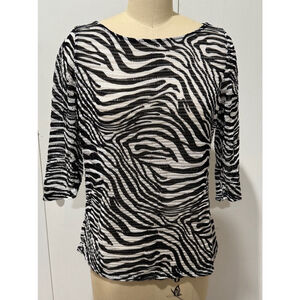 Unbranded Zebra Print stretch semi sheer Top Sz M Black White ruched sides